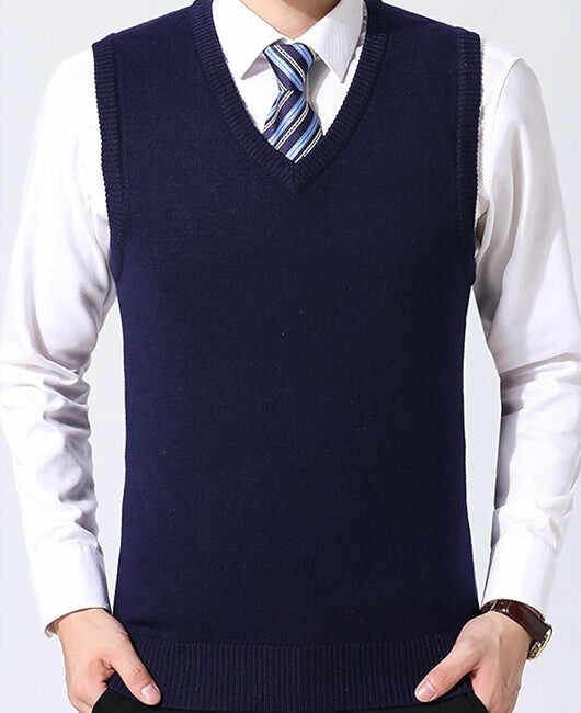 Men Plain V Neck Casual Knit Sweater Vest Coat