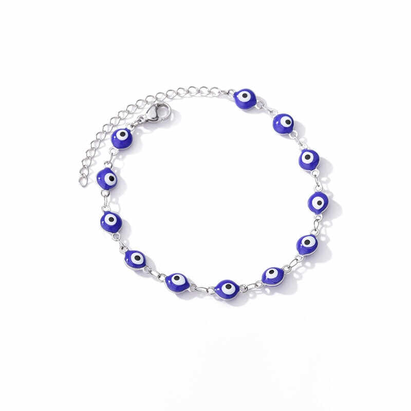 Stainless Steel Evil Eye Anklets For Women Enamel Round Leg Chain Blue Evil Eye Anklets Bracelet Summer Beach Foot Jewelry Gift