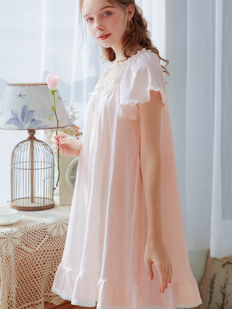 Simple Plain Cotton Floral Others Nightdress