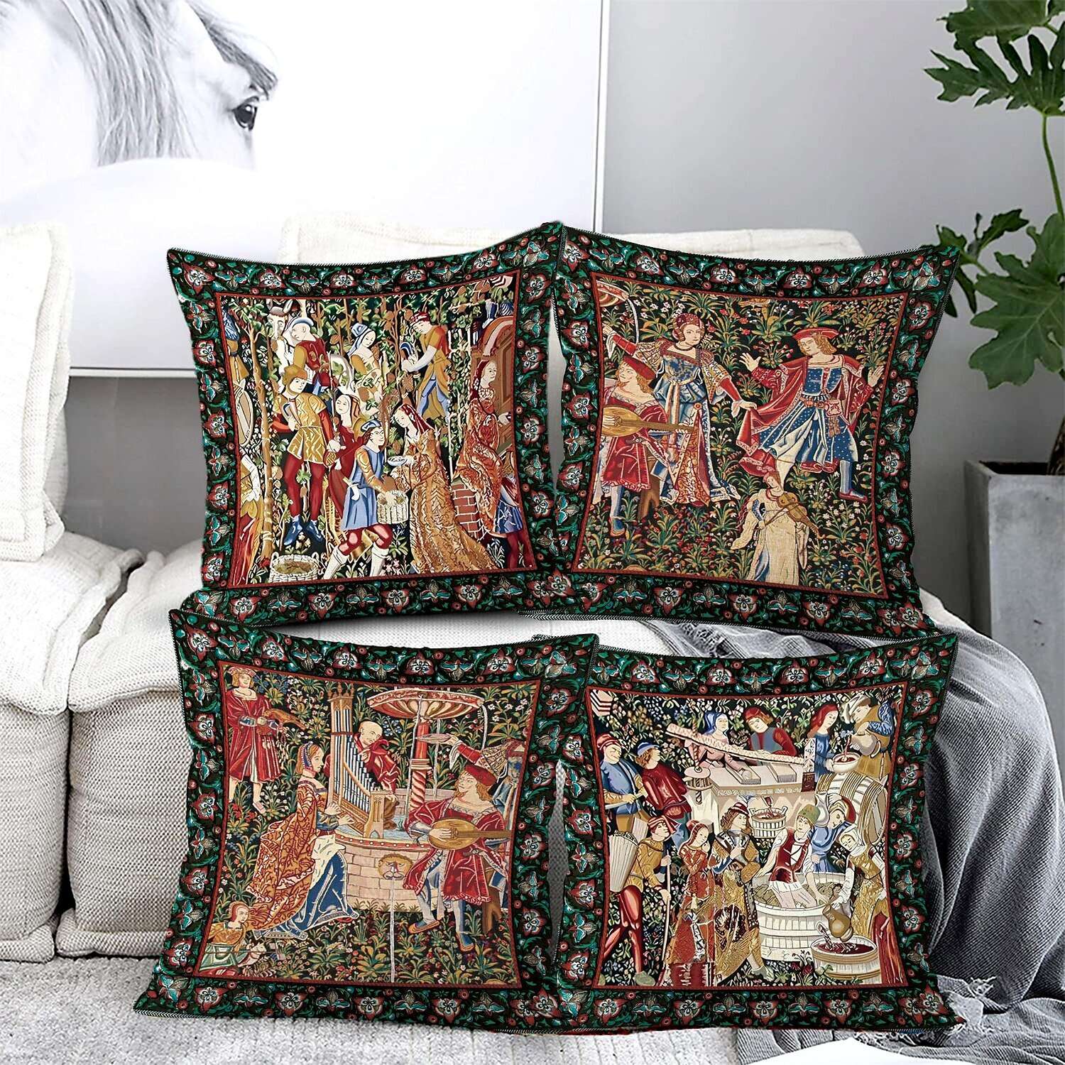 Medieval Grape Double Side Pillow Cover 4PC Soft Decorative Square Cushion Case Pillowcase for Bedroom Livingroom Sofa Couch Chair