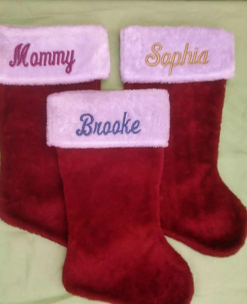 1 Day Processing ,Old Fashion Monogrammed Plush Red & White Christmas Stockings, Personalized  Embroidered  Christmas Stockings Embroidered