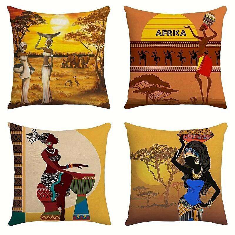 African Women Double Side Pillow Cover 4PC Soft