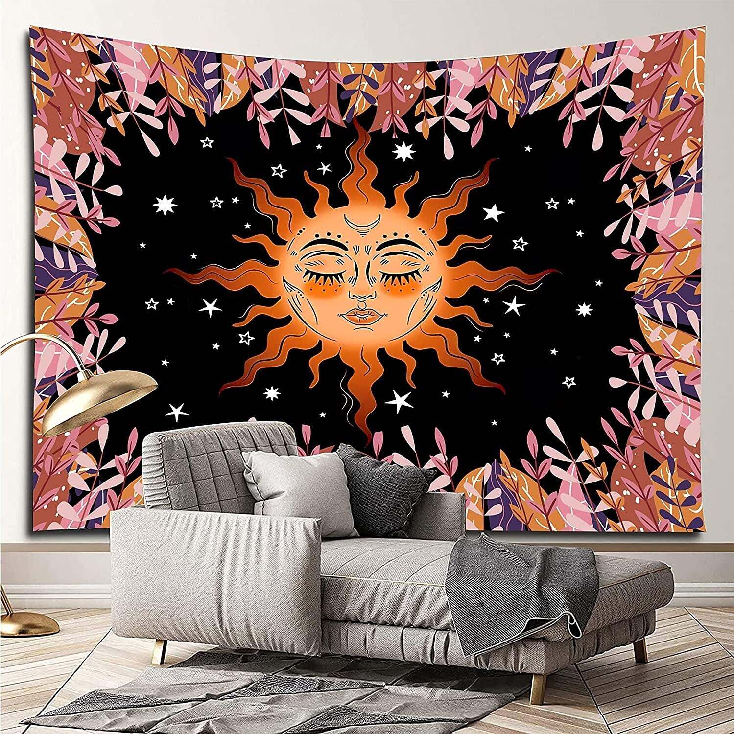 Tarot Sun Tapestry Starry Sky Floral Plant Wall Hanging