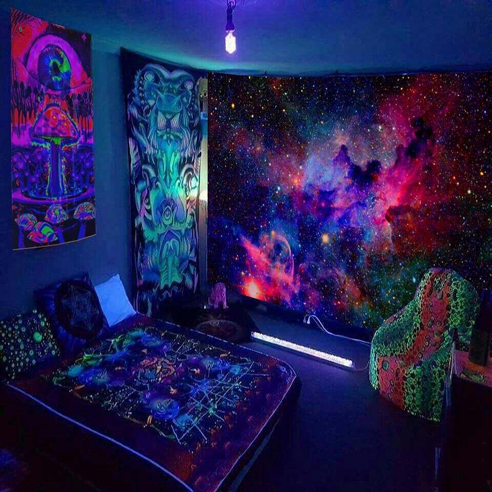 Black Light UV Reactive Star Lion Wall Tapestry Hanging Cloth