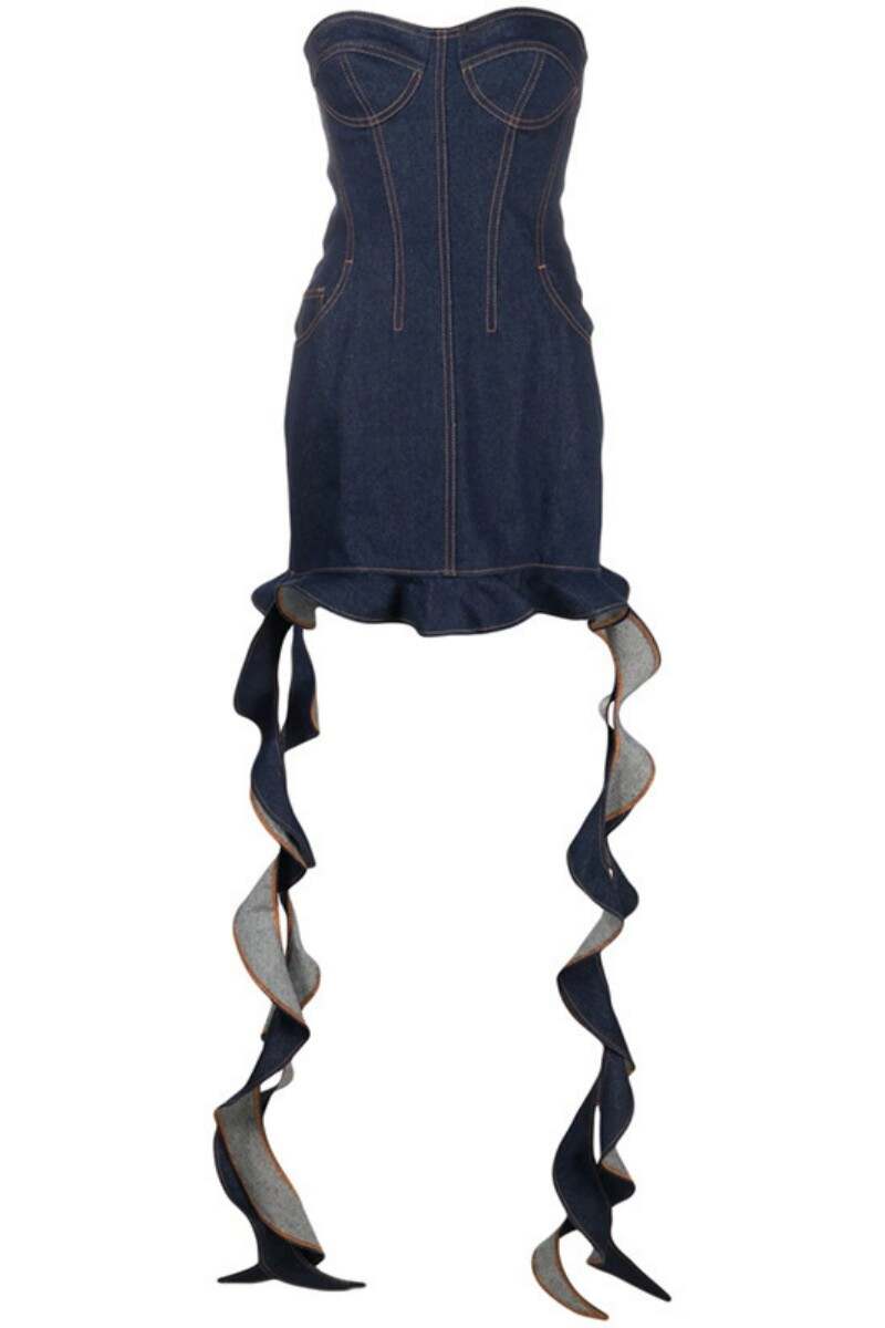 Blue Sexy Casual Solid Backless Strapless Sleeveless Skinny Denim Dresses