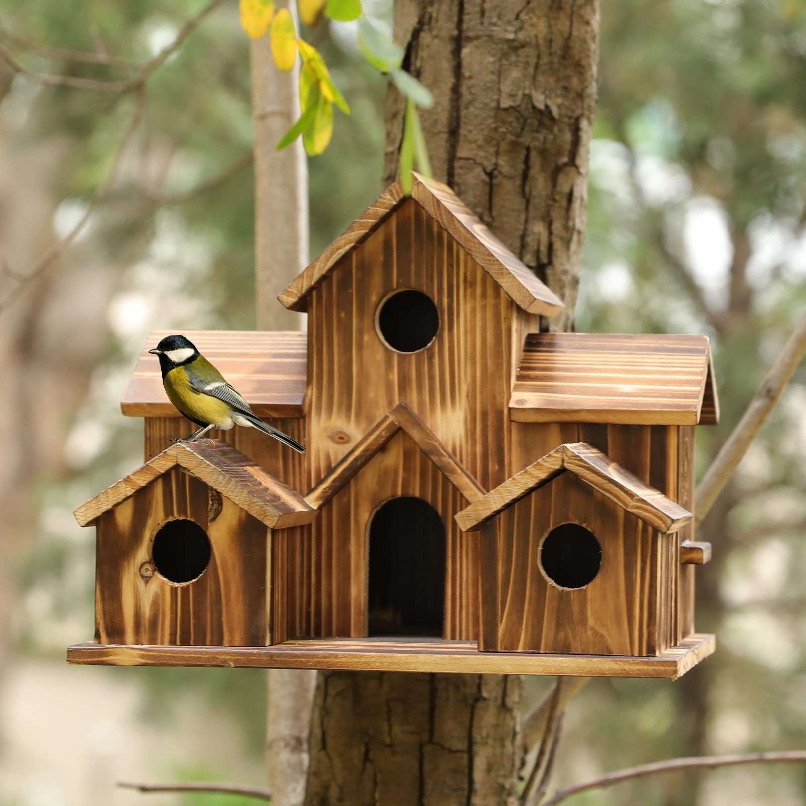 Last Day 50% OFF6 Hole Handmade Natural Bird House for Backyard/Courtyard/Patio Decor