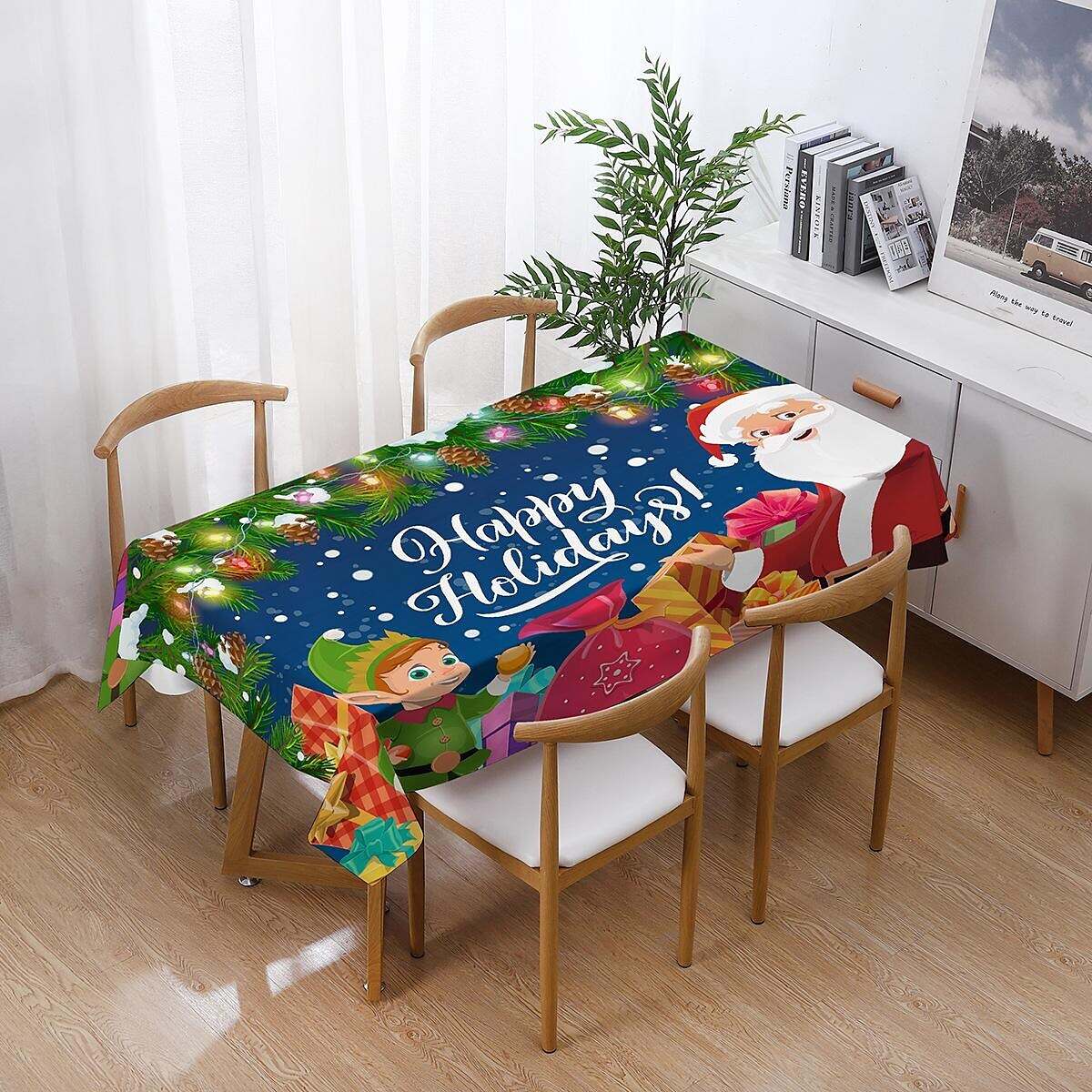 Christmas Printed Cotton Linen Rectangle Tablecloth