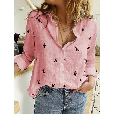 Solid Color Casual Autumn Cotton Linen Ladies Shirt