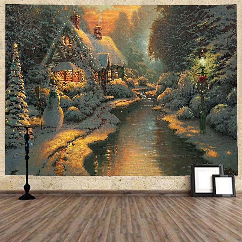 Christmas Holiday Party Wall Tapestry Art Decor Winter Snowman Printed