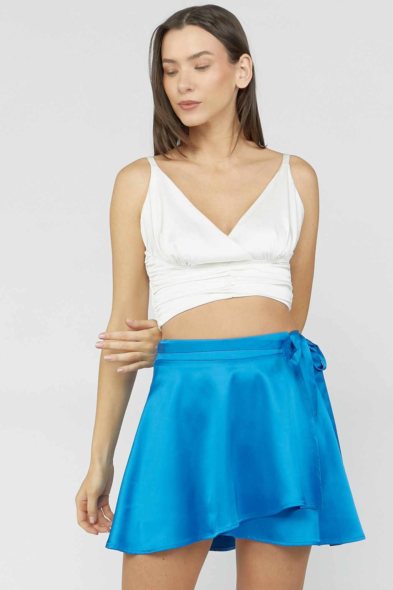 Women Apparel | Satin Self-Tie Mini Skirt Blue Forever21 - GV10819