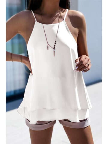 Women Tank Tops & Camis | Tiered Hem Solid Spaghetti Strap Cami For Women - DP82591