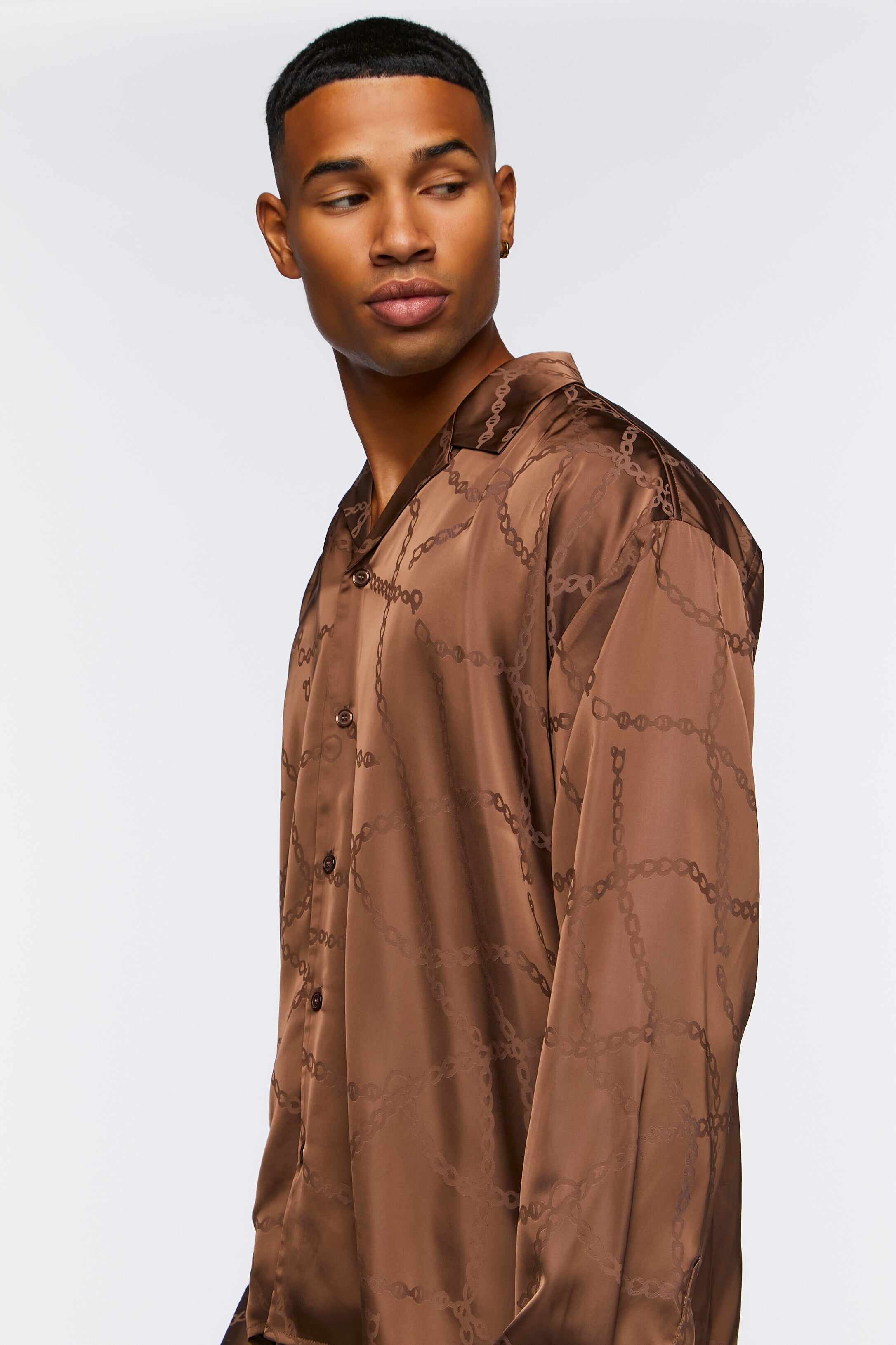 Men Apparel | Chain Print Long-Sleeve Shirt Dark Brown Forever21 - XL07059