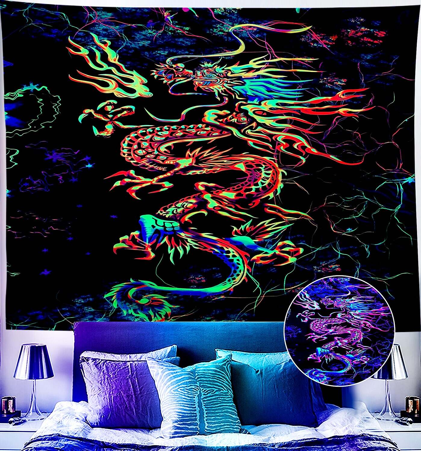 Trippy Blacklight UV Reactive Wall Tapestry Alien Psychedelic