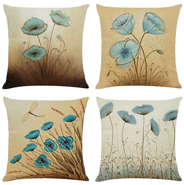 Set of 4 Throw Pillow Cases Open Branches and Loose Leaves Faux Linen Square Decorative Throw Pillow Cases Sofa Cushion Covers Outdoor Cushion for Sofa Couch Bed Chair Golden