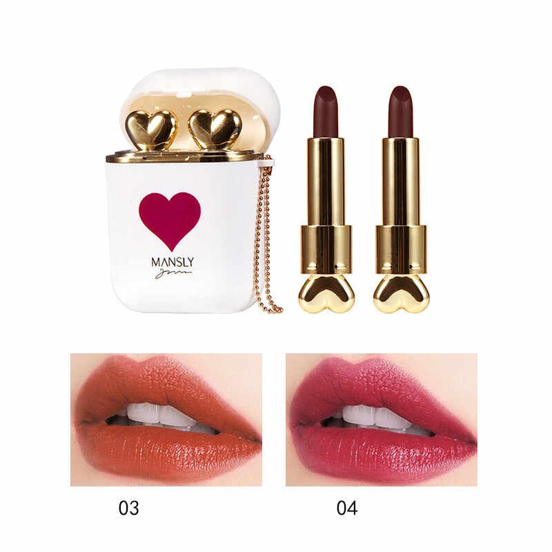 Mini Matte Lipstick Liquid Lip Gloss Women Girls Double Tube Chain Bag Waterproof Lasting Nude Lip Stick Cute Portable Lipstick