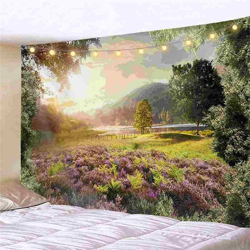 Landscape LED Lights Wall Tapestry Art Decor Forest Tree Print