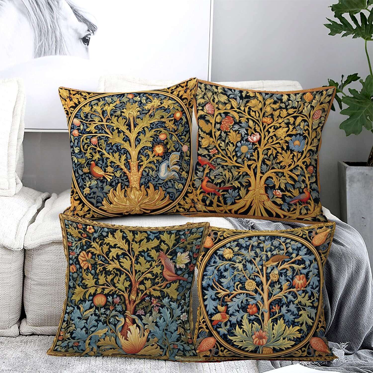 Tree of Life Double Side Pillow Cover 4PC Soft Decorative Square Cushion Case Pillowcase for Bedroom Livingroom Sofa Couch Chair