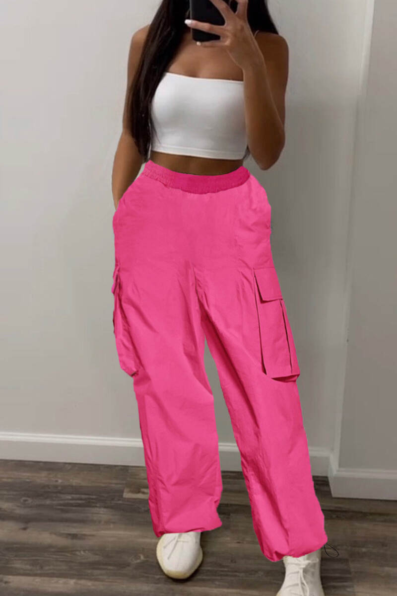 Black Casual Solid Basic Regular High Waist Conventional Solid Color Trousers