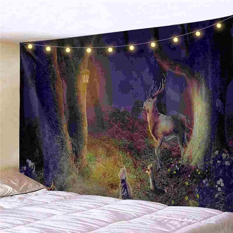 Landscape LED Lights Wall Tapestry Art Decor Waterfall Sunsetn Print