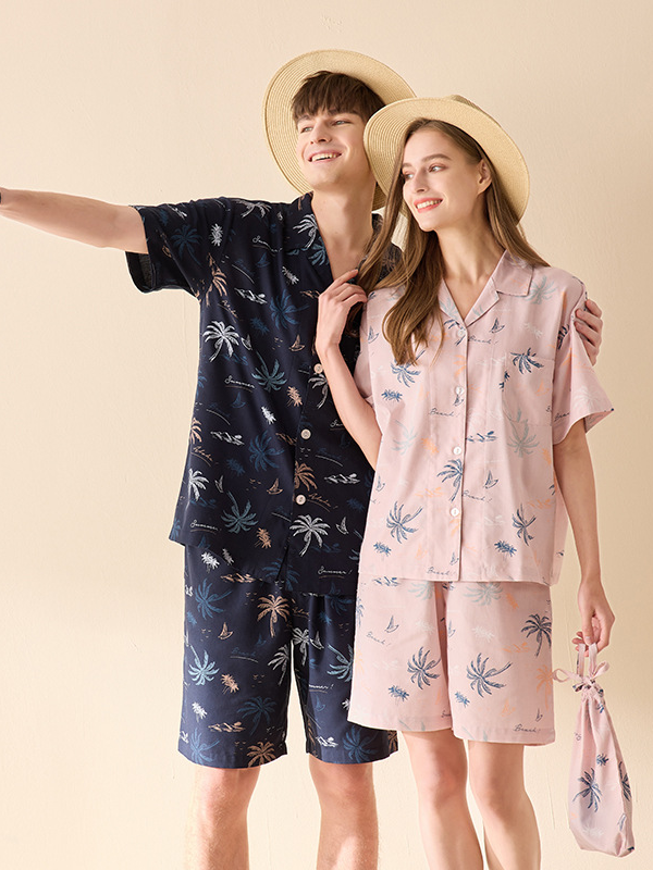 Hawaii Regular Fit Cotton Short Sleeve Couple Pajama Set