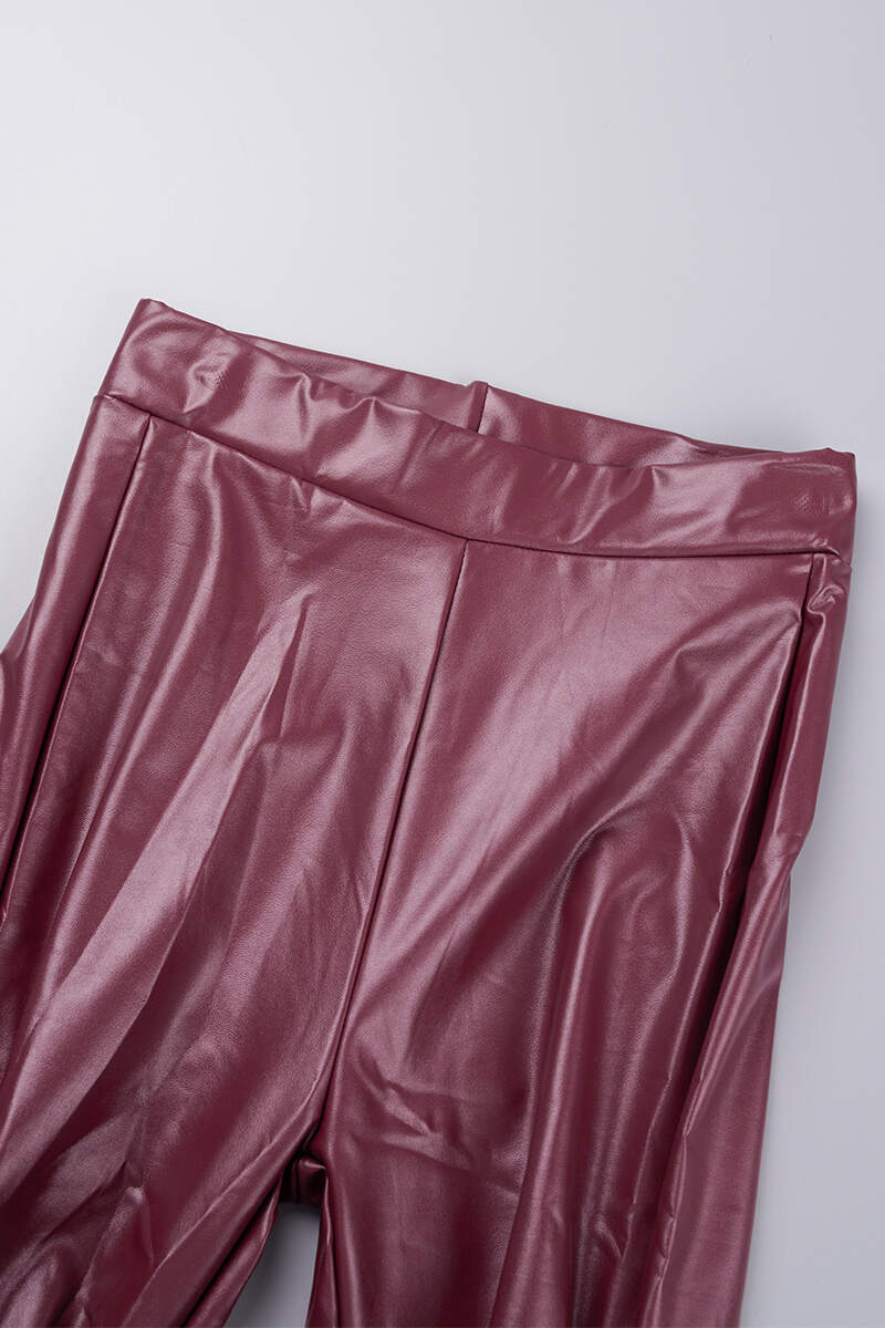 Burgundy Casual Solid Slit Fold Skinny High Waist Conventional Solid Color Trousers