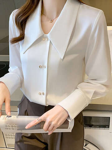 Women Blouses & Shirts | Solid Long Sleeve Lapel Shirt For Women - US26492