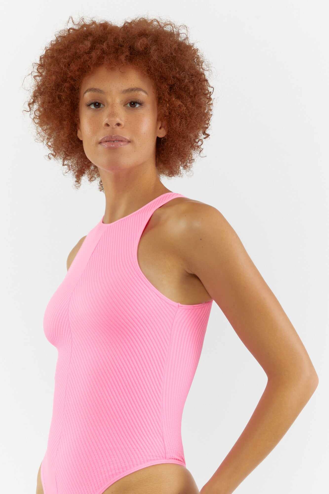 Women Apparel | Racerback Crew Neck Bodysuit Neon Pink Forever21 - FX53673