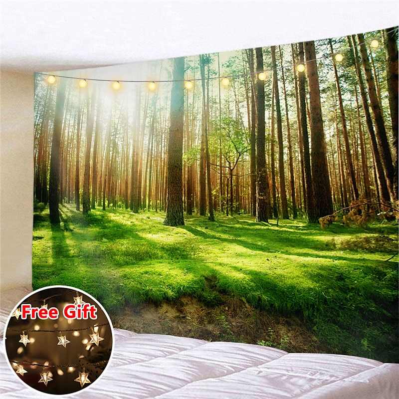 Landscape LED Lights Wall Tapestry Art Decor Forest Print