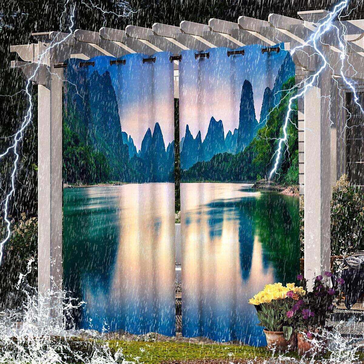 2 Panels Outdoor Curtain Privacy Waterproof