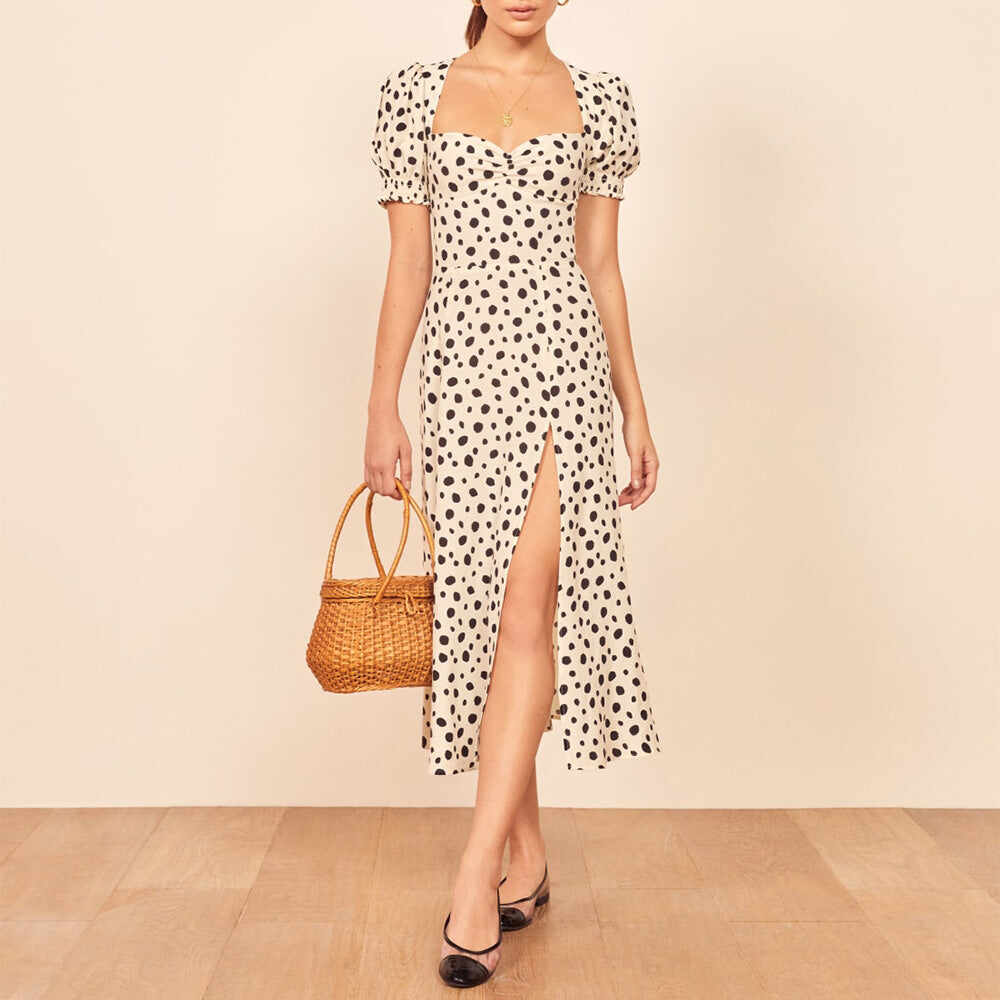 Slim Print Square Neck Slit Dress