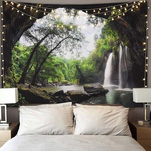 Nature Wall Tapestry Art Decor Landscape Magical Green Mistry Forest