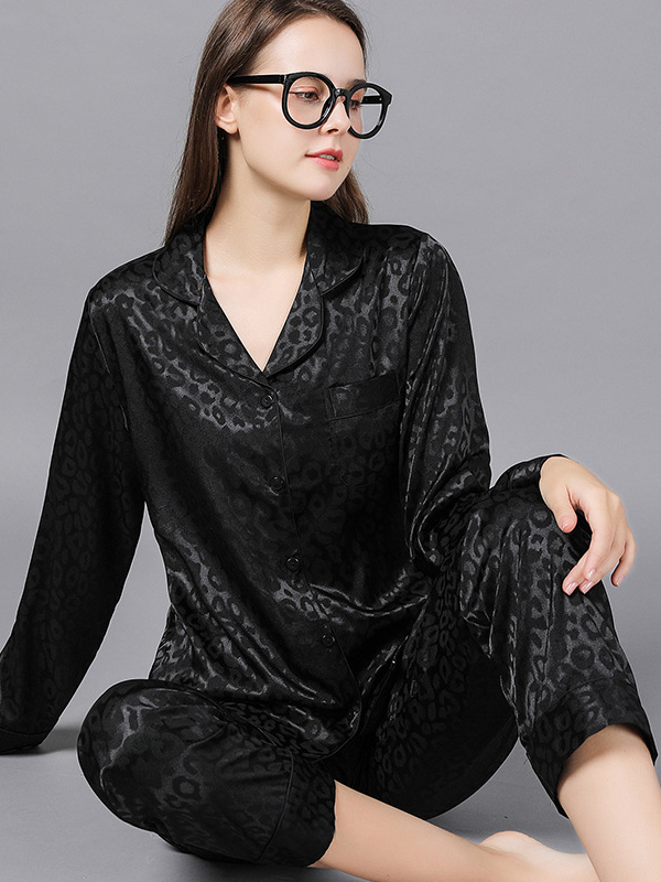 Regular Fit Ice Silk Casual Long Sleeve Couple Pajama Set