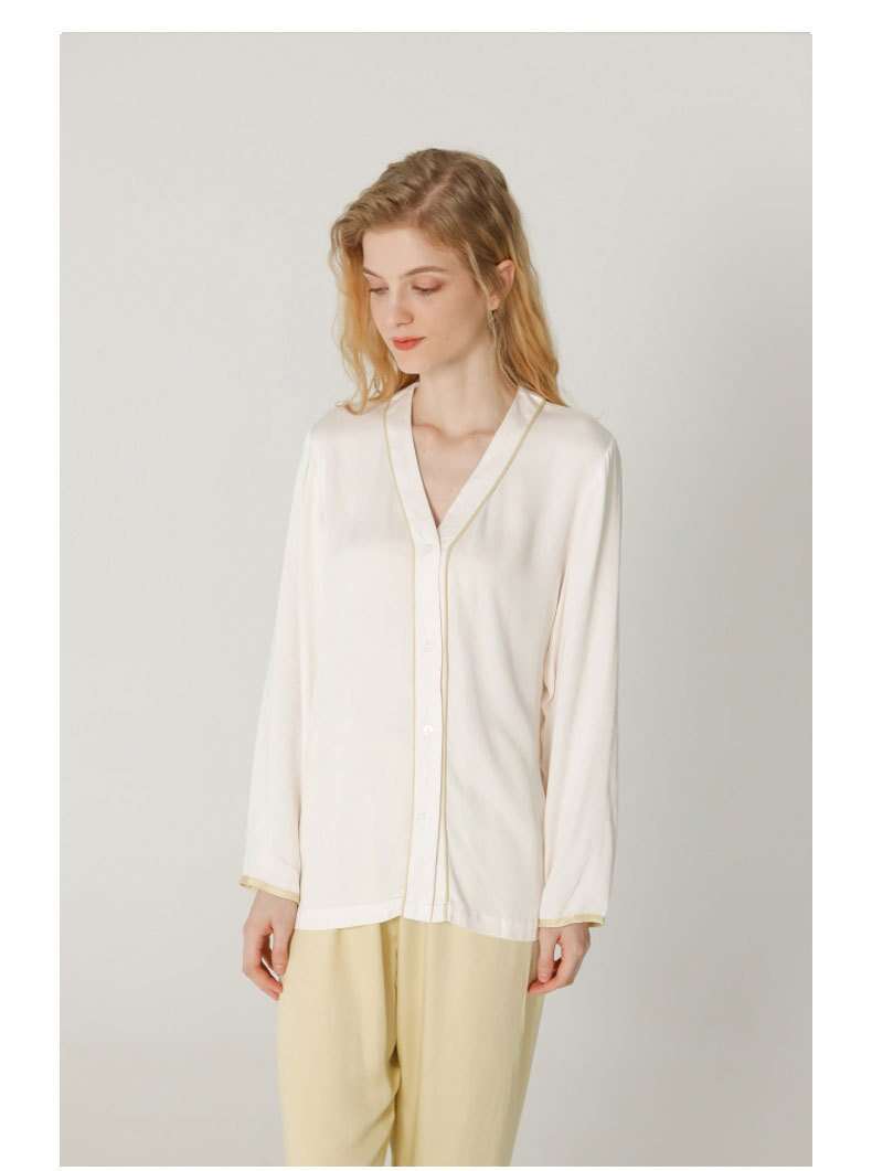 Satin Vacation Plain Loose Long Sleeve Pajama Set