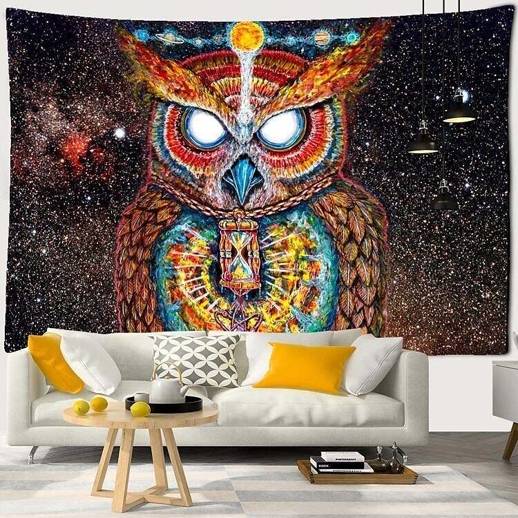 Trippy Owl Wall Tapestry Psychedelic Art Decor Photograph Backdrop