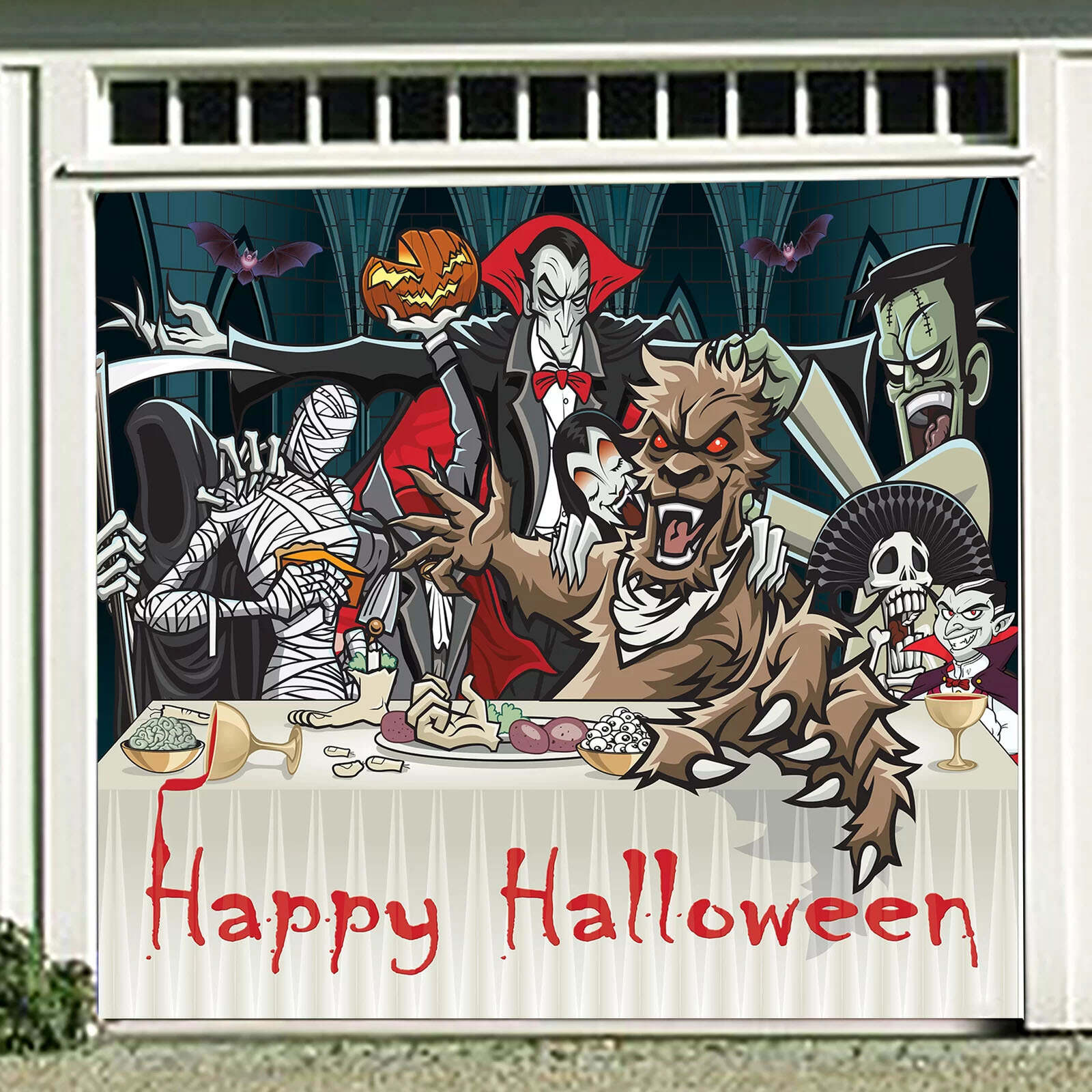 Dracula's Halloween Dinner - Outdoor Halloween Festive Garage Door Dec