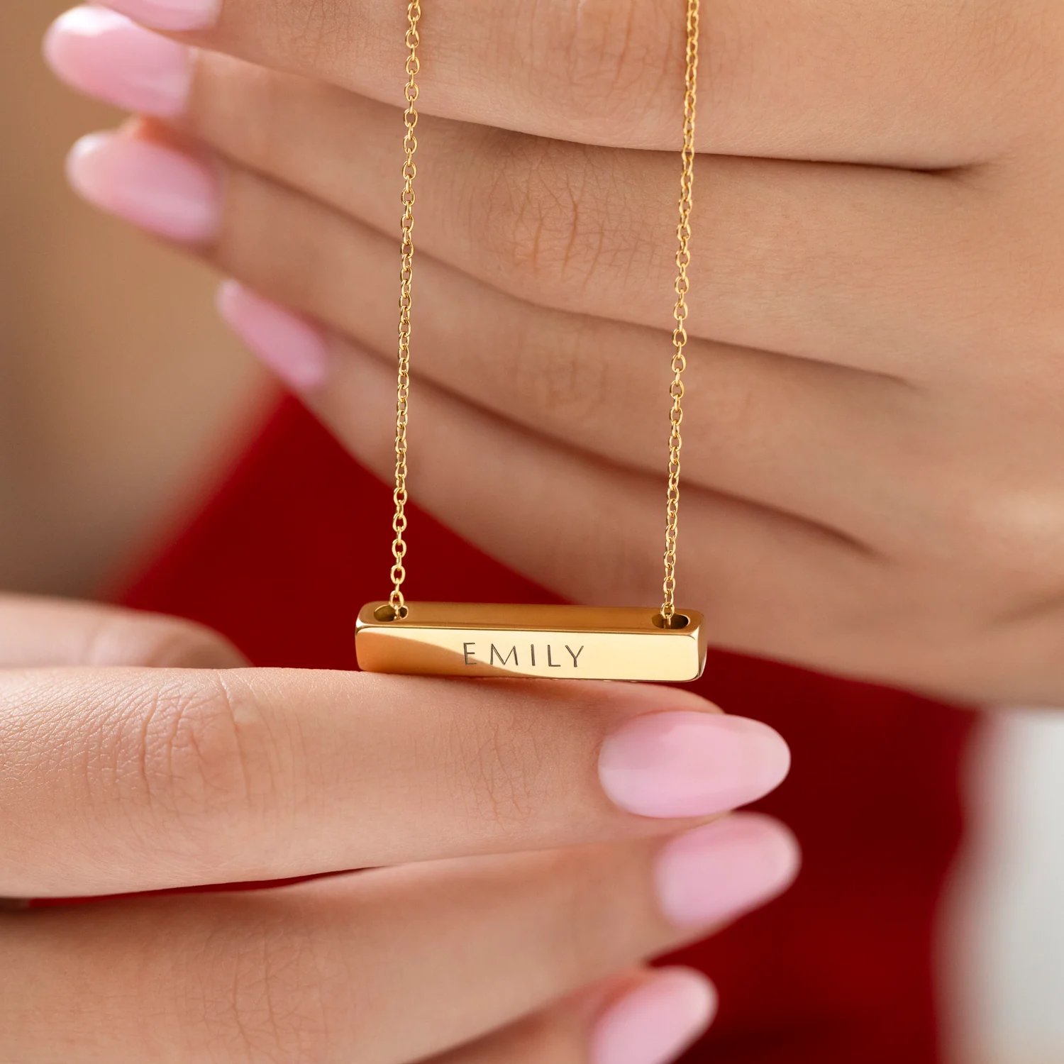 3cm Letter Bar Necklace in Gold Horizontal