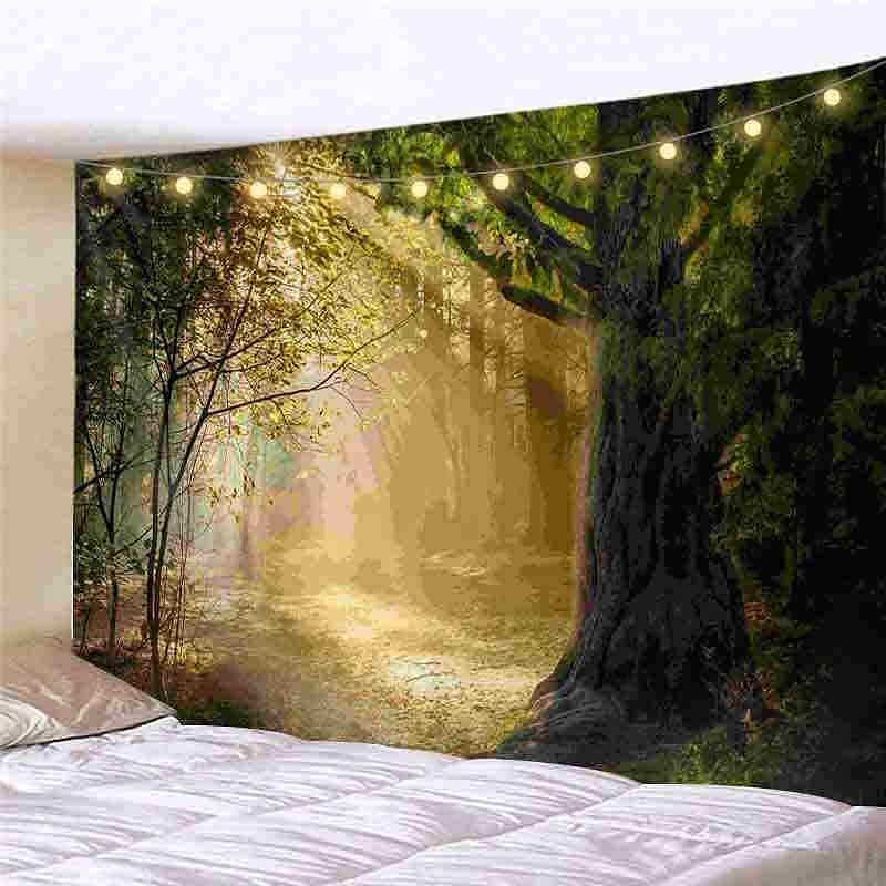 Landscape LED Lights Wall Tapestry Art Decor Forest Waterfall Print