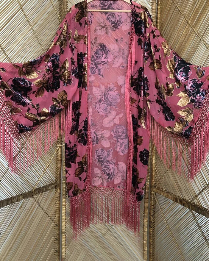 Kimono fringed velvet cardigan