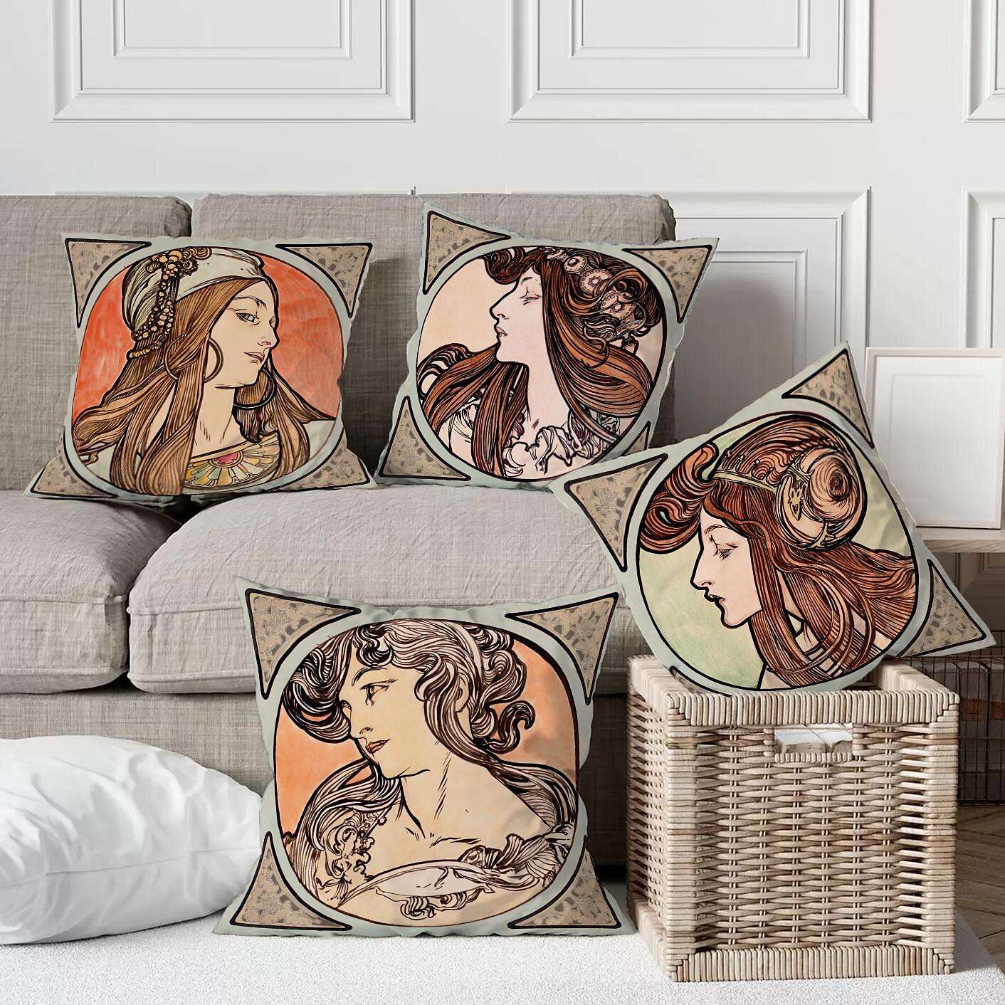 Art Nouveau Double Side Pillow Cover 4PC