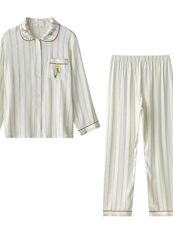 Rayon satin Regular Short/Long Sleeve Regular Fit Simple Striped Satin Pajama Set