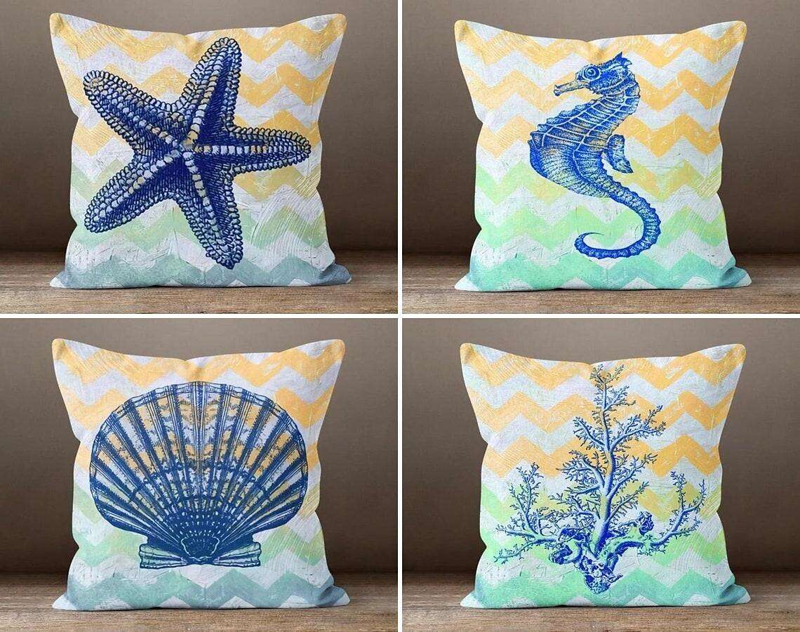 Sea Shell Double Side Pillow Cover 4PC Soft Decorative Square Cushion Case Pillowcase for Bedroom Livingroom Sofa Couch Chair