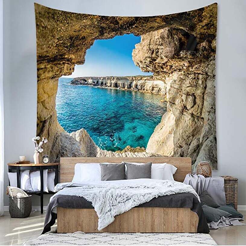 Wall Tapestry Art Deco Landscape Mountain Water Lake Sea Cave