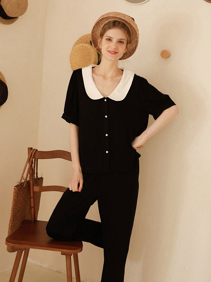 V Neck Simple Regular Fit Short Sleeve Pajama Set