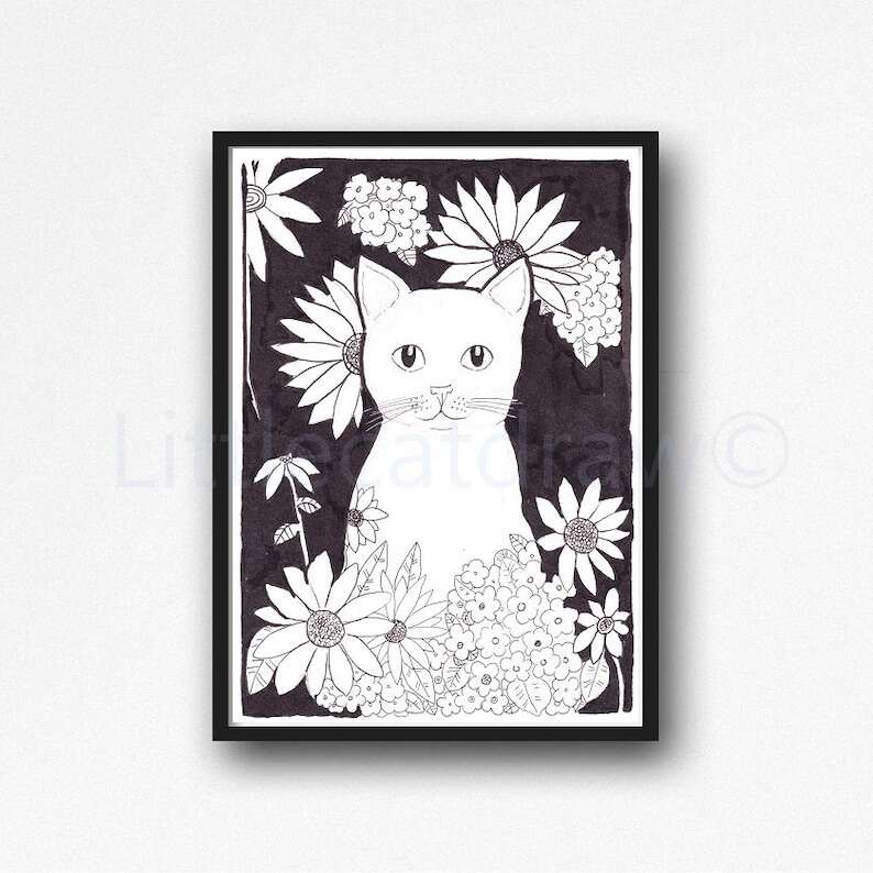 Black Cat Print Painting Print Cat Lover Gift Cat Decor Cat Art Decor Wall Art Home Decor Cat Lover Gift Unframed Select Your Print