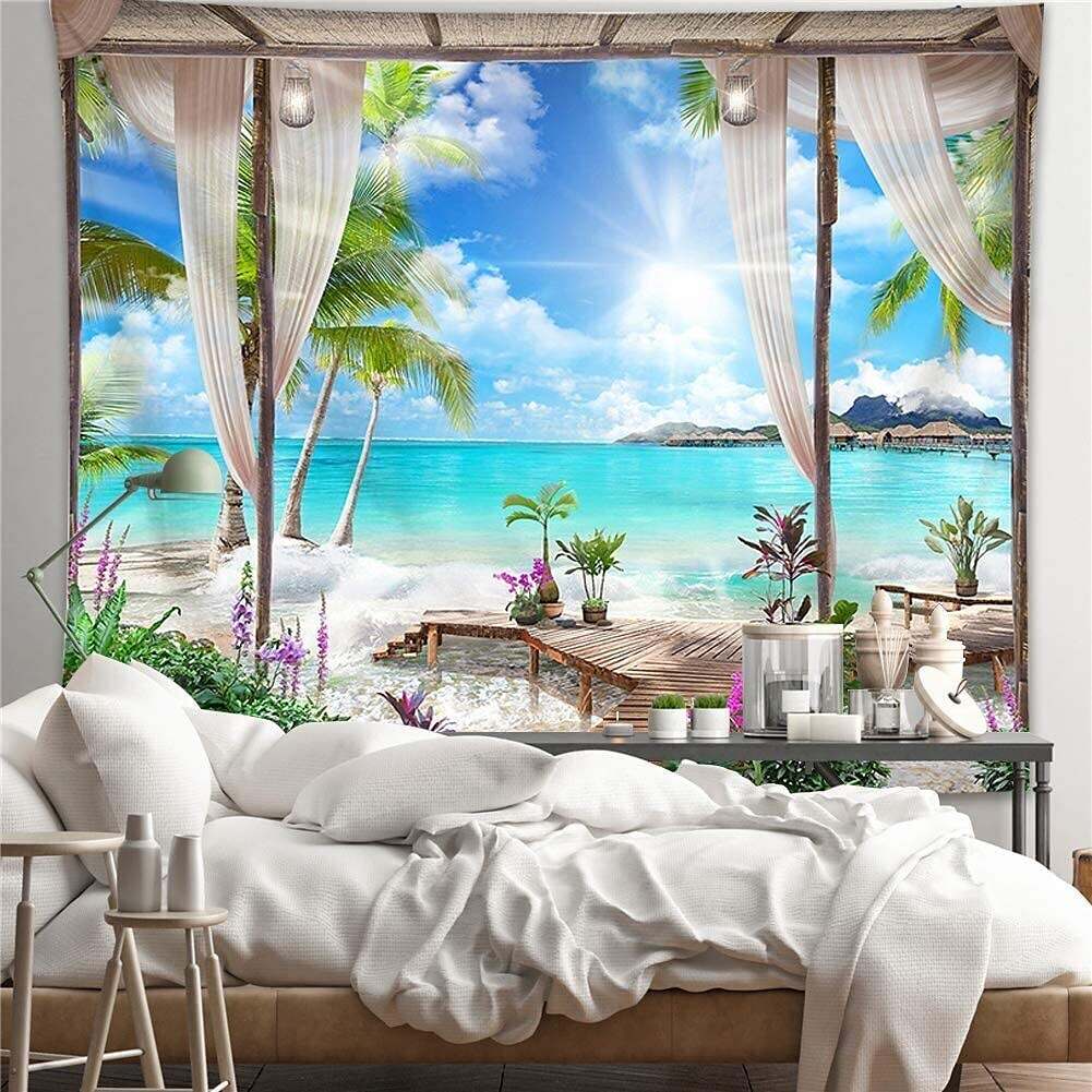 Window Landscape Wall Tapestry Art Decor