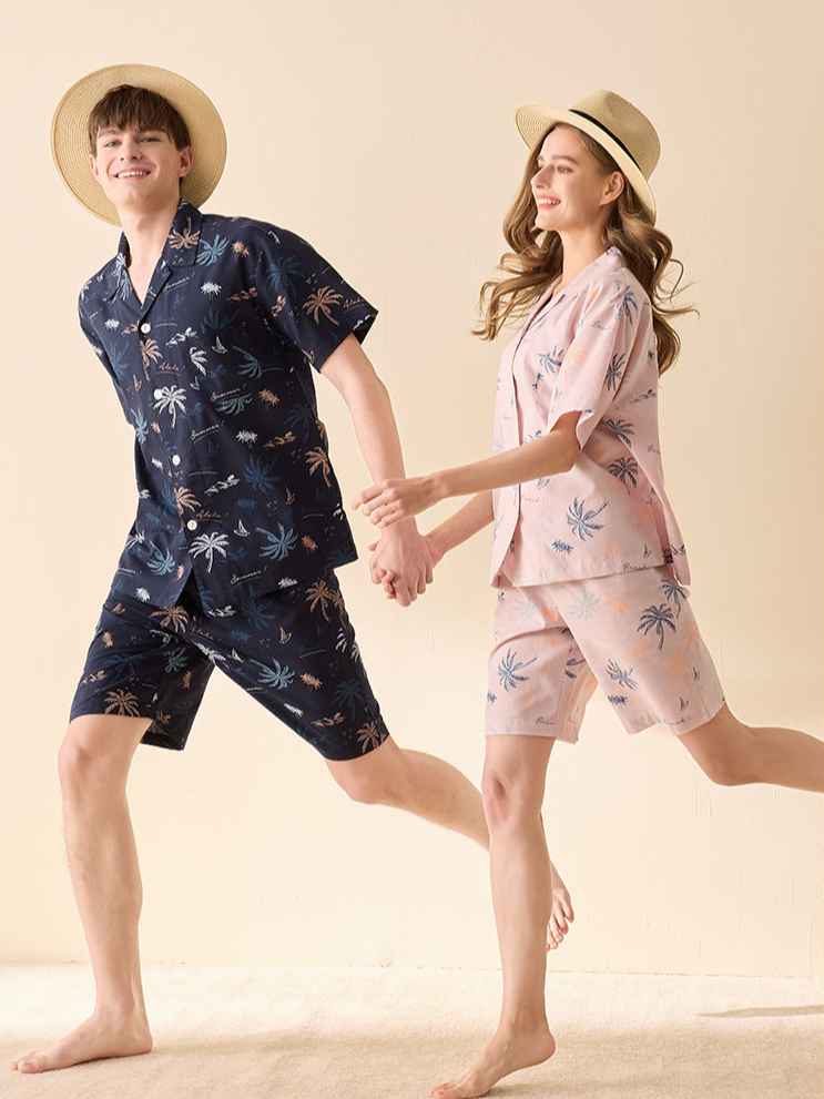 Hawaii Regular Fit Cotton Short Sleeve Couple Pajama Set