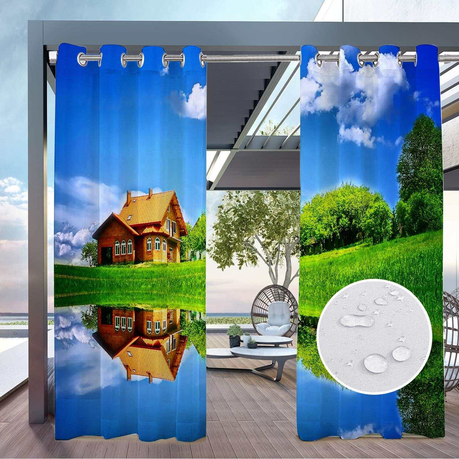 2 Panels Outdoor Curtain Privacy Waterproof