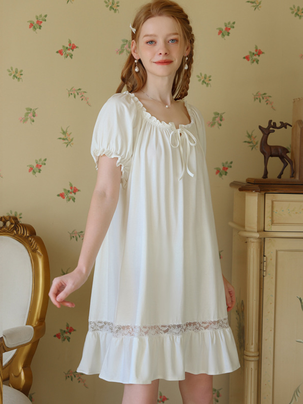 Crew Neck Lace Loose Party Nightdress