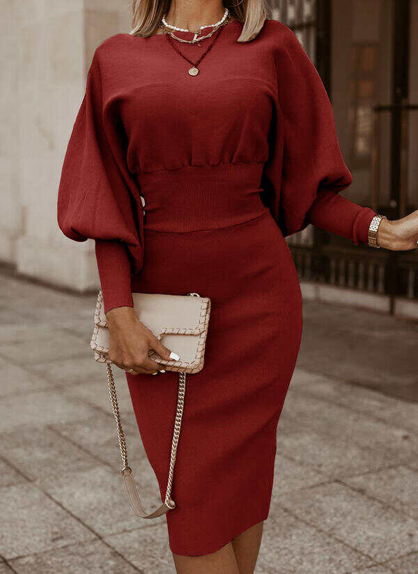 Lantern Sleeve Ruched Waist Bodycon Dress