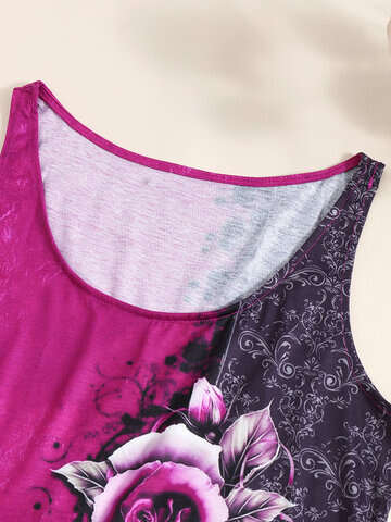 Women Tank Tops & Camis | Rose Print Sleeveless O-neck Tank Top for Women - TC19332
